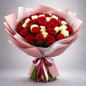 Букет из красных и белых роз (60 см)